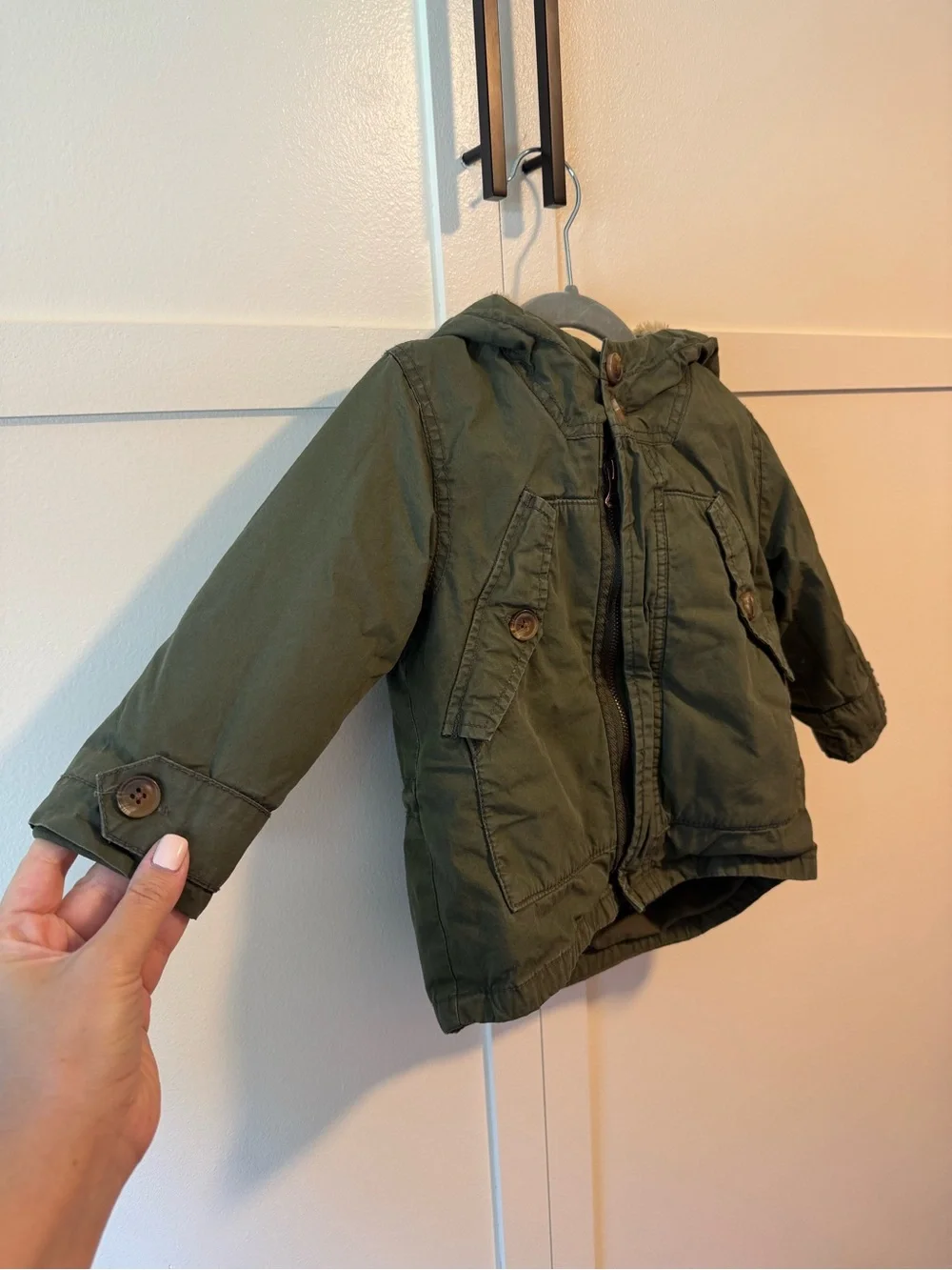 Zara Boy Green Fleece Lined Insert Utility Parka Jacket Coat Size 12-18 months